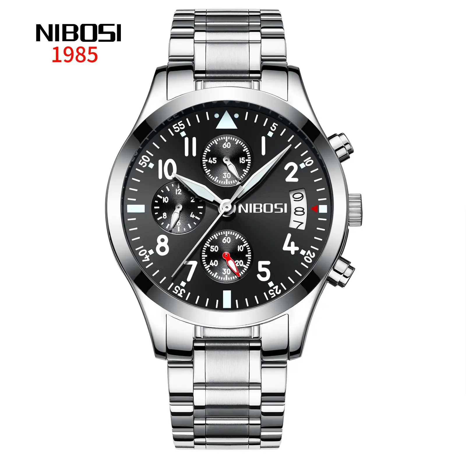 wholesale NIBOSI 2303 Wholesale/Custom logo Stainless Steel Band Luminous Luxury Chronograph Mens Black Wrist Watch