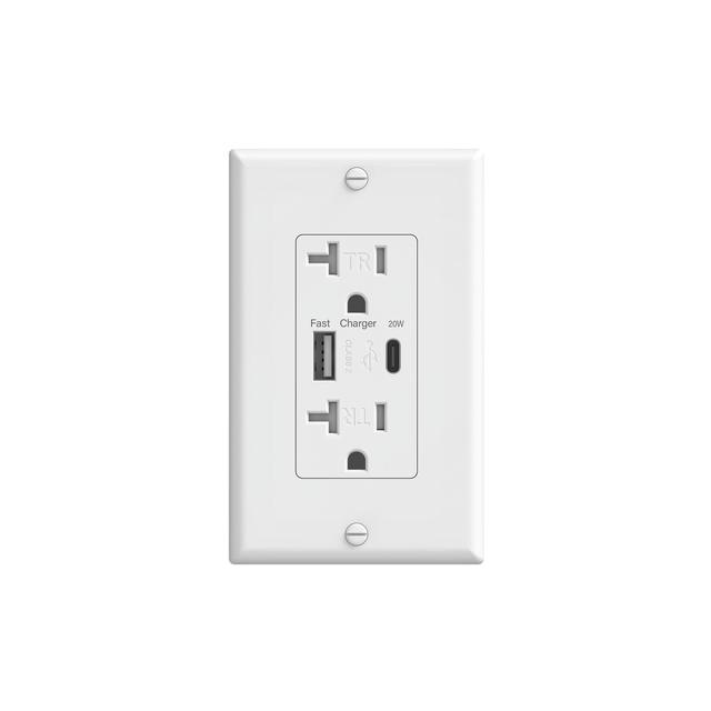 PLUGTUL USB Charger Wall Outlet, USB Receptacle with Type a & Type C USB Ports, 20 Amp Duplex Tamper Resistant Receptacle Plug