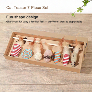 Eco-Friendly Teething Boredom Relief Teaser Sticks Replaceable Mouse Feathers Interactive Entertainment <strong>Seven</strong>-Piece <strong>Cat</strong> Toys Set - Product Image 2
