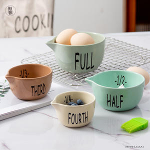 Ensemble de tasses à mesurer en céramique 1/4 1/3 1/2 pleine taille pour la pâtisserie, outils de cuisine avec bec verseur, design couleur unie - Product Image 3
