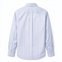 Kemeja Kasual Pria 80-an CVC Twill, Kemeja Bisnis Lengan Panjang Anti Kusut, Kemeja Bergaris Lembut dan Bernapas Slim Fit
