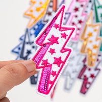 Patch brodé étoiles et éclairs, motif éclair, patch thermocollant à sequins