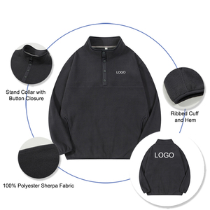 Quarter Button Closure Pullover Sherpa Sweatshirts with Custom Logo 300gsm 100% Polyester Polar Fleeced Full Sleeve <strong>Jumper</strong> <strong>Shirt</strong> - Product Image 2