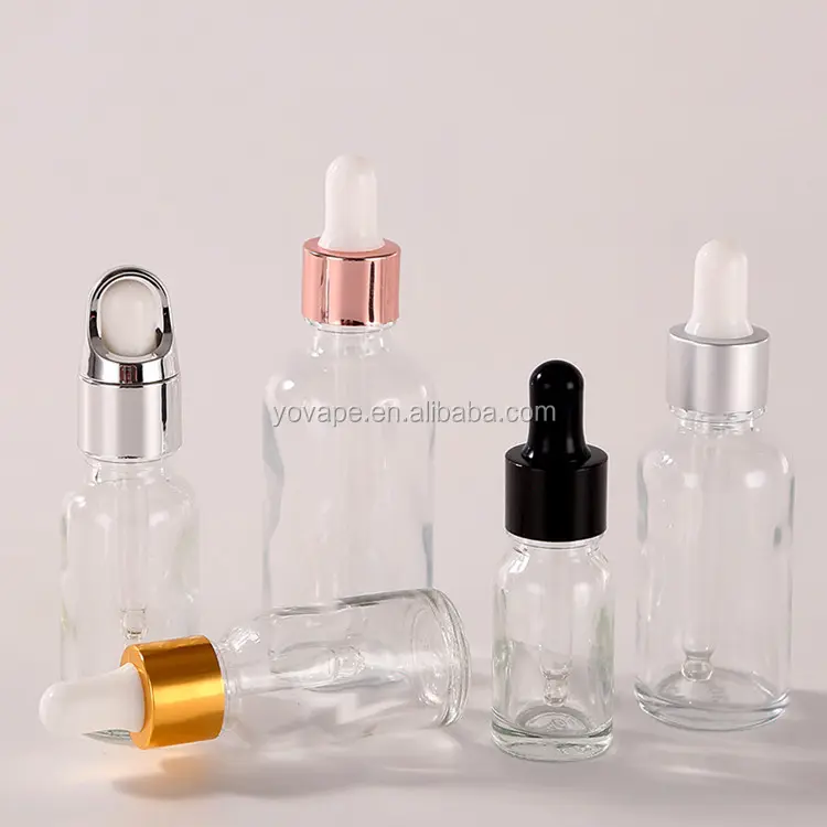 Sang trọng 5ml 10ml 15ml 20ml 30ml 50ml 100ml chất lỏng tinh dầu rõ ràng chăm sóc da huyết thanh chai thủy tinh nhỏ giọt với Rose Gold cap