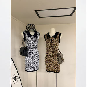 Vestido de punto de verano para mujer de buena calidad, ropa Lux Boutique, Vestidos de punto de lujo con cuello de solapa elegantes informales para mujer - Product Image 3