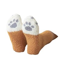 Chaussettes en peluche pour femmes, motif pattes de chien et de chat, chaudes et épaisses, pour l'automne et l'hiver, confortables et polyvalentes, pour la maison, en polaire corail, mignonnes