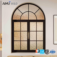 Ventana Abatible para Patio Exterior, Pintura de Fluorocarbono, Marco de Aluminio, Doble Vidrio Templado, Ventana de Doble Hoja con Arco