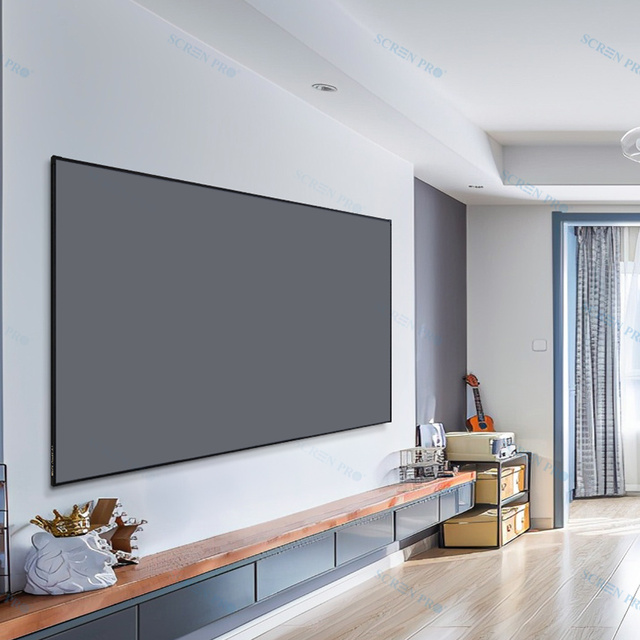 Projector Screen 200 Inch Home Theater Fixed Frame Projector Screen 4K Ultra HD 16:9 Ambient Light Rejecting Screen