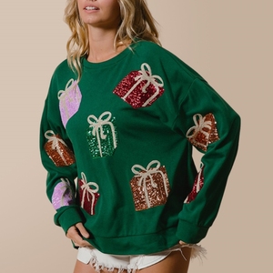 Custom 100 Percent Cotton Crew Neck <strong>Sweatshirt</strong> French Terry Oversized Sequin <strong>Christmas</strong> <strong>Sweatshirts</strong> for <strong>Women</strong> - Product Image 4