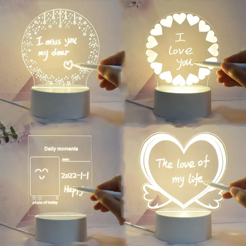 Amazom Free sample DIY Effect Acrylic 3d Decoration Led Illusion Lamp with pen Creative Message Board Night Light