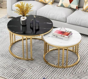 Nodic Durable Metal Round Modern Coffee <b>Table</b> with Storage Space-saving Sofa <b>Side</b> <b>Table</b> for Small Spaces White and <b>Black</b> - Product Image 2