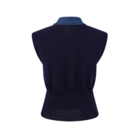 Top de punto sin mangas para mujer con MOQ bajo, diseño de manga corta y cuello polo de mezclilla con botones, prendas de punto para mujer
