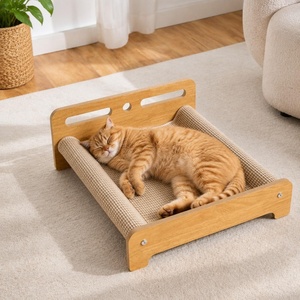 Lit-griffoir pour chats d'intérieur, cadre en bois, plateau en sisal, hamac en bois pour animaux de compagnie, multifonctionnel et - Product Image 2