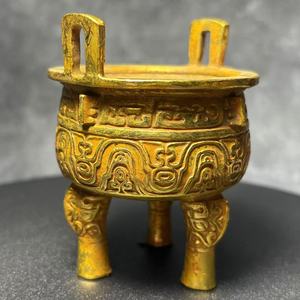 Caldero de Bronce Dorado Estilo Antiguo con Diseño de Taotie, Adorno Decorativo para Sala de Estudio, Obra de Arte <span class=keywords><strong>Cultural</strong></span> Coleccionable - Product Image 4