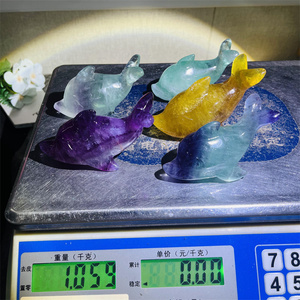 Tay khắc chữa bệnh thạch anh động vật tinh thể tự nhiên hàng thủ công kẹo fluorite cá heo để trang trí - Product Image 3