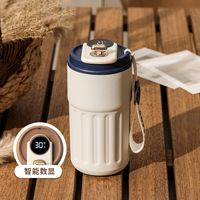 Tasse à café réutilisable en acier inoxydable de 450ml affichage de la température avec couvercle sangle tasse de voyage anti-déversement pour le travail de bureau utilisation en salle de sport