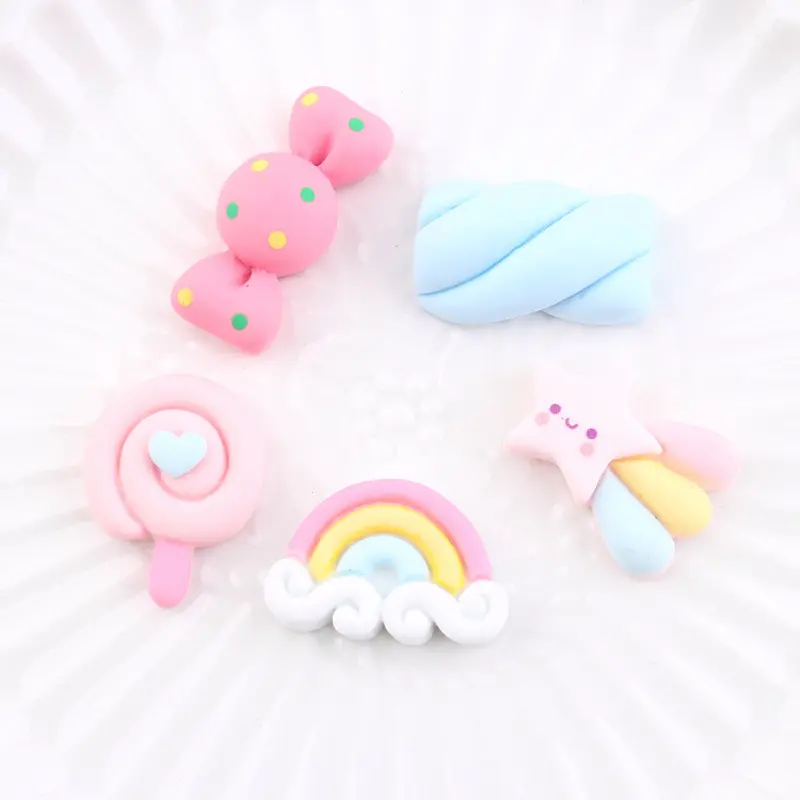 2021 New Resin Rainbow Marshmallow Lollipop Candy Charms Resin Accessories For Decoration