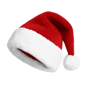 Christmas Hat Red Fleece Lined Thickened Turned Up Brim Soft Foldable Classic Style Santa Claus Decorative Hat - Product Image 1