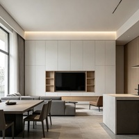 Meuble TV mural intégré minimaliste grand format en mélamine blanc mat avec charnières à fermeture douce – Meuble TV moderne