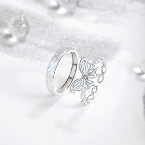 Anillos De Pareja Silver Plated Luminous Butterfly <b>Couple</b> <b>Rings</b> Glow in Dark Luminous Band Adjustable Open <b>Ring</b> Wedding Jewelry - Product Image 2