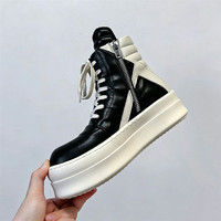 Baskets montantes noires et blanches pour hommes, style avant-gardiste, à semelle épaisse, streetwear urbain, haute couture, avec fermeture éclair latérale et lacets