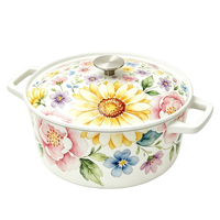 Panci Enamel Premium Grade 20cm Motif Daisy, Panci Besi Cor Enamel untuk Merebus, Menggoreng, Memanggang Roti, Dekorasi Meja Elegan