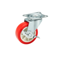 Roue pivotante en PP rouge de 2 pouces avec frein latéral, capacité de charge de 30 kg, pour chariots et meubles