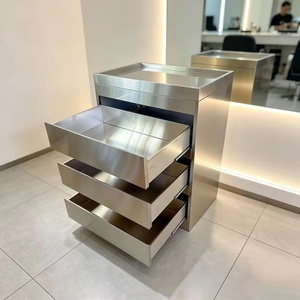 ตู้เก็บของร้านเสริมสวยสแตนเลสแบบขายส่ง 4 ลิ้นชัก พร้อมที่วางอุปกรณ์และปลั๊กไฟ ตู้เก็บของสำหรับช่างทำผม ร้านเสริมสวย - Product Image 3
