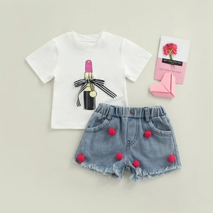 Set di abbigliamento per bambini all'ingrosso estivo Cartoon abiti per bambini t-shirt a maniche corte pantaloncini di jeans a vita alta abiti per <span class=keywords><strong>bambina</strong></span> - Product Image 2