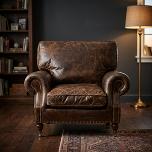 Sofá Seccional Individual de Diseño Asiático Vintage con Cuero Genuino y Madera Sólida para Sala de Estar, Muebles para el Hogar - Product Image 2