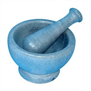 Juego de Mortero y Pilón de Ágata Hecho a Mano, Color Azul Pulido, Diseño Tallado y Grabado, Estilo Antiguo, para Decoración del Hogar - Product Image 1