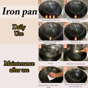 Trung Quốc tay Búa sắt chảo xào chảo với tay cầm bằng gỗ Vòng dưới chảo Chảo không dính không có lớp phủ lý tưởng cho nhà sử dụng - Product Image 6