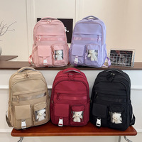 Sac à dos scolaire mignon en nylon pour adolescentes, multi-poches, grande capacité, léger, pour voyages, étudiants, ordinateur portable et livres