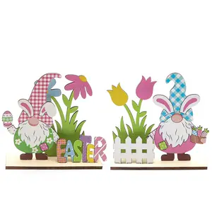 Nuevos adornos de Pascua Artesanías de madera 3D Huevo de conejo Adornos de Pascua para decoraciones de fiestas navideñas