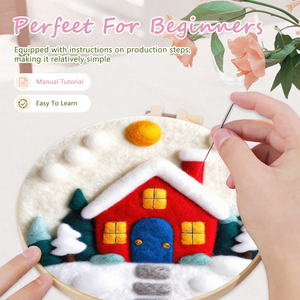 CHENISTORY Adulto DIY Aguja de lana Juego de <span class=keywords><strong>pintura</strong></span> Paisaje creativo Casa de nieve <span class=keywords><strong>con</strong></span> figura Impresión digital en lienzo Base de soporte - Product Image 4