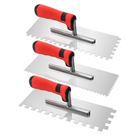 Lot de 3 truelles à béton, truelle crantée carrée en acier inoxydable, truelle de finition plate, kit d'outils manuels pour maçonnerie
