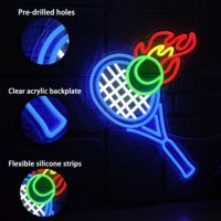 Enseigne néon LED Neonawall en forme de raquette de tennis et de balle flamme, étanche IP65, en acrylique et silicone, garantie 2 ans, pour clubs sportifs et usage domestique