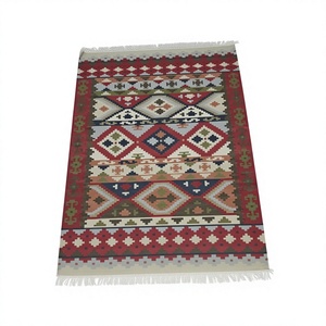 Handmade Kilim Area Rug Geometric Pattern Wool Acrylic Rectangle Living Room Flat Pile Jute Backing Spot Clean - Product Image 1