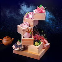 Plateau de présentation professionnel de style japonais en bois massif pour sushis et sashimis, avec couvercle en acrylique, écologique, durable, plateau de luxe pour fruits de mer