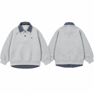 Pull-over décontracté à manches longues pour garçons, col polo, en mélange de coton à carreaux, style preppy, classique et vintage, personnalisable en gros (OEM) - Product Image 2