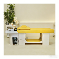 Lit de massage pour spa capillaire avec bac à shampoing et cascade, jaune citron, en PU, contrôle thermostatique électrique pour salon