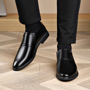 Black Leather <b>Dress</b> Shoes For <b>Men</b> Breathable Slip On Office Career Formal Wear - Product Image 2