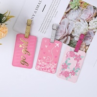 Souvenir Gaya Hawaii Kustom Baru Imut Bentuk Kucing Desain Cetak Bunga Logo Pink Shiny PU Kulit Tag Bagasi untuk Anak Perempuan