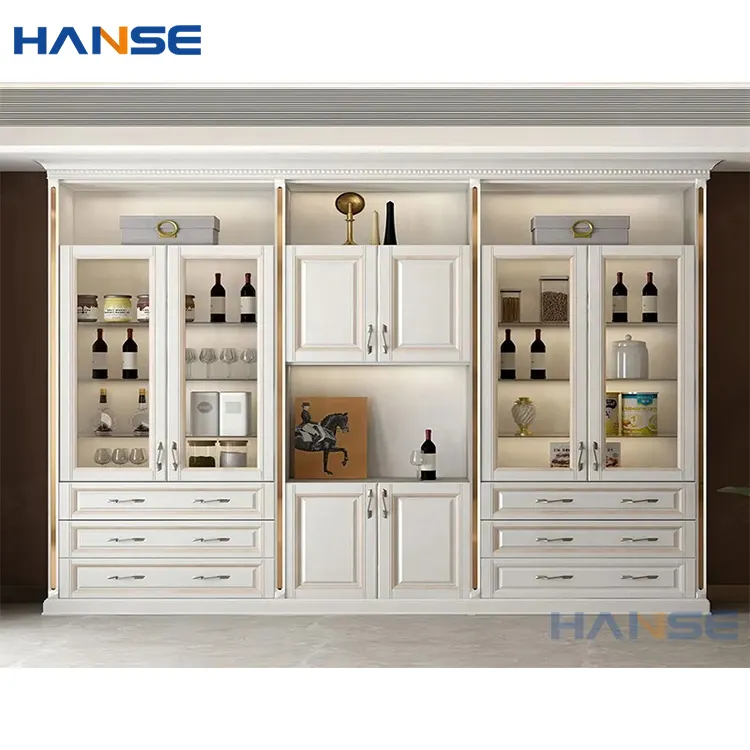 Modern white wooden cabinets furniture design customized kitchen living room bar display cabinet for home