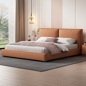 Lit rembourré moderne et minimaliste 1,5-1,8 m avec rangement, lit double en cuir pour chambre principale, lit en tissu de luxe léger - Product Image 2