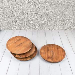 4 Pieces Set Easy Cleaning Lightweight Wooden Platter Classics Acacia <strong>Wood</strong> Round <strong>Wood</strong> <strong>Plates</strong> for Dishes Snack Dessert Food - Product Image 3
