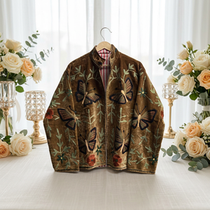 Handmade Suzani Embroidered Brown <b>Velvet</b> <b>Jacket</b> Butterfly Floral Embroidery Ethnic <b>Women</b>’s <b>Jacket</b> Wholesale - Product Image 6
