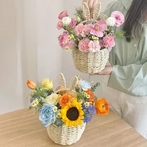 Panier de fleurs boisées pour pique-nique en plein air nourriture organisateur de stockage de fruits poignée panier de fleurs en bois fête mariage décor de pâques - Product Image 5