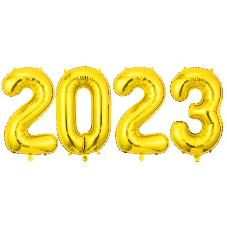 Toptan 2023 gül altın balonları mutlu yıllar helyum balonlar numarası alfabe alüminyum folyo balonlar