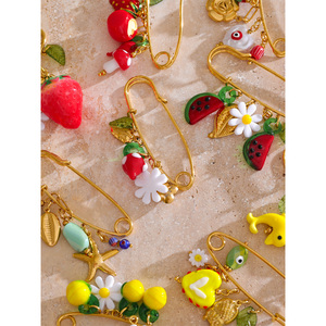 JINYOU 3206 Desenhos Animados Em Aço Inoxidável Banhado A Ouro Pinos Forma Melancia Folha De Cerâmica Peixe Pingente Broche para Jóias Das Mulheres - Product Image 6
